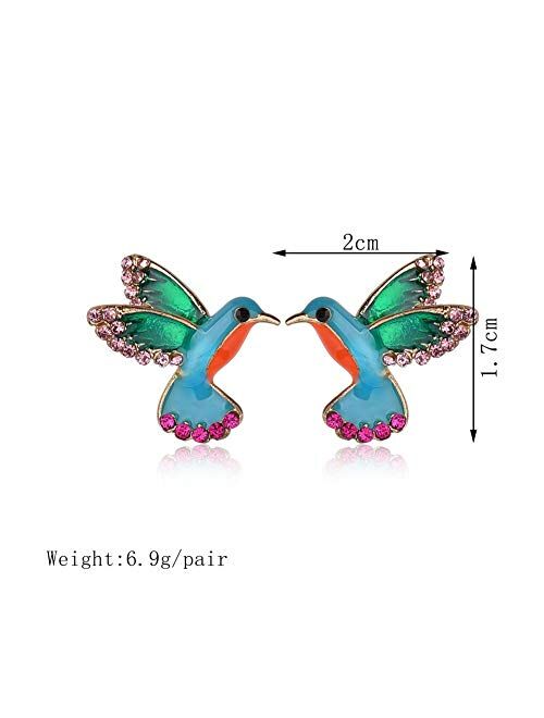 AILUOR Cute Enamel Crystal Hummingbird Bird Stud Earrings, Colorful Metal Animal Ear Studs Statement Jewelry for Women Girl
