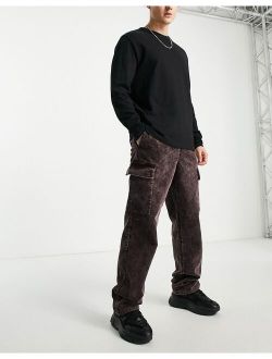 relaxed cord pants with cargo pockets and acid wash