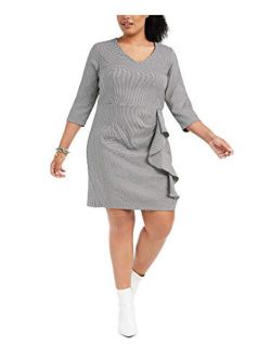 Women's Plus Size Ruched Menswear Dress with Ruffle