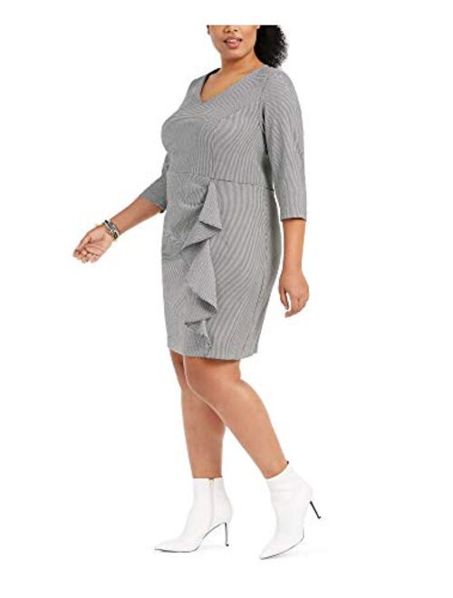 Betsey Johnson Women's Plus Size Ruched Menswear Dress with Ruffle