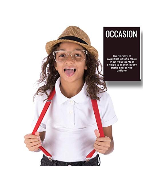 Trilece Suspenders for Boys Kids Girls and Toddlers - Adjustable Elastic 1 inch Wide Y Shape Cosplay Party Strong Clips