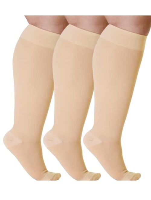 (3 pack) Absolute Support Big and Tall Compression Socks for Women and Men 20-30mmHg - Plus Size Compression Support Hose Wide Calf for Swelling Pain Edema Recovery Nursi