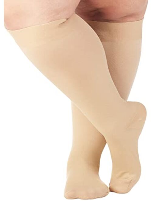 (3 pack) Absolute Support Big and Tall Compression Socks for Women and Men 20-30mmHg - Plus Size Compression Support Hose Wide Calf for Swelling Pain Edema Recovery Nursi