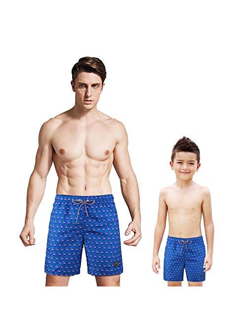 Beautiful Giant Father and Son Swim Trunks Family Matching Beachwear Swimsuits One-Piece Flamingo Tm Blue Graphic with Pocket Mesh Lining