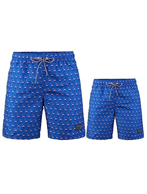 Beautiful Giant Father and Son Swim Trunks Family Matching Beachwear Swimsuits One-Piece Flamingo Tm Blue Graphic with Pocket Mesh Lining