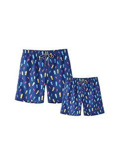 HURBE Father and Son Swim Trunk Elastic Waist Surfing Running Holiday Swimsuit