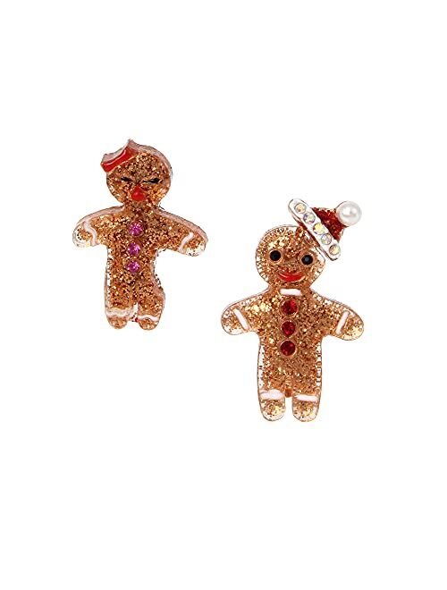 Betsey Johnson Gingerbread Mismatch Stud Earrings, BROWN, (373146GLD200)