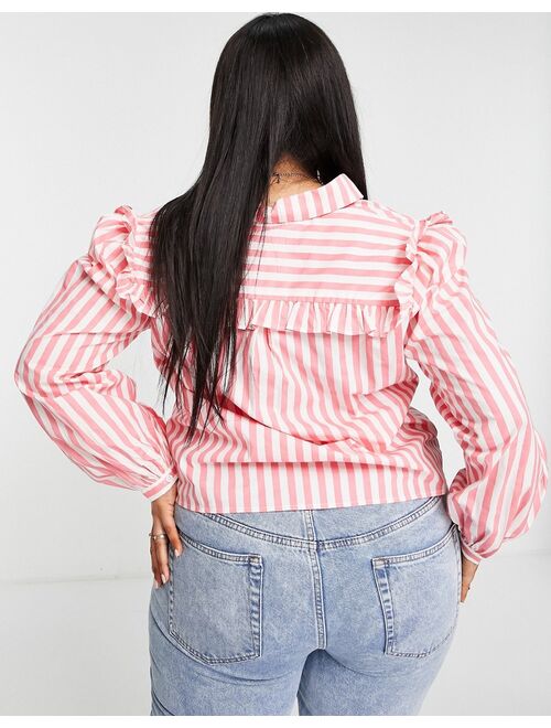 Nobody's Child Plus oversized shirt with frill details in pink stripe