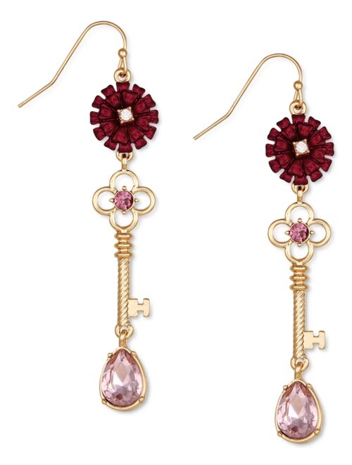 GUESS Gold-Tone Flower Crystal Drop Earrings