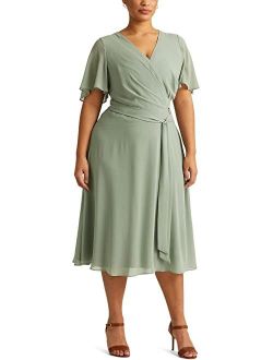 LAUREN Ralph Lauren Plus Size Georgette Flutter-Sleeve Dress