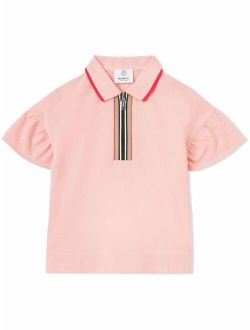 Kids Icon stripe detail zip-front polo shirt