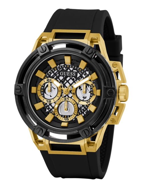 GUESS Men's Black Silicone Strap Watch 46mm