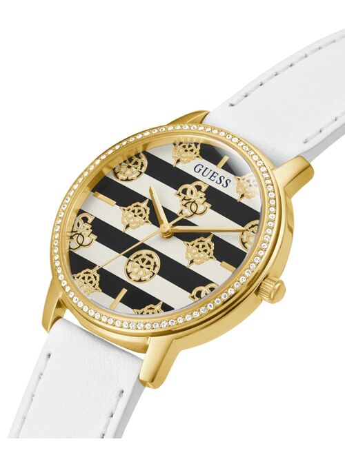 GUESS Women's White Leather Strap Watch 38mm