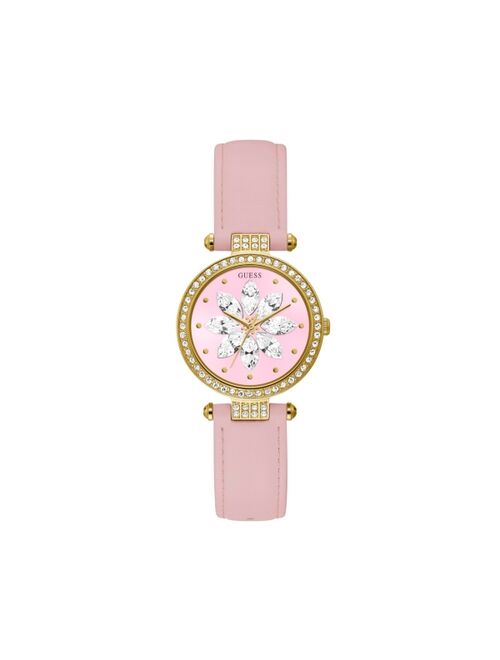 GUESS Women's Pink Leather Strap Watch 32mm