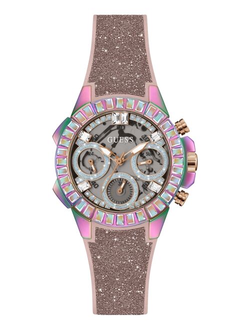 GUESS Women's Pink Glitz Silicone Strap Watch 36mm