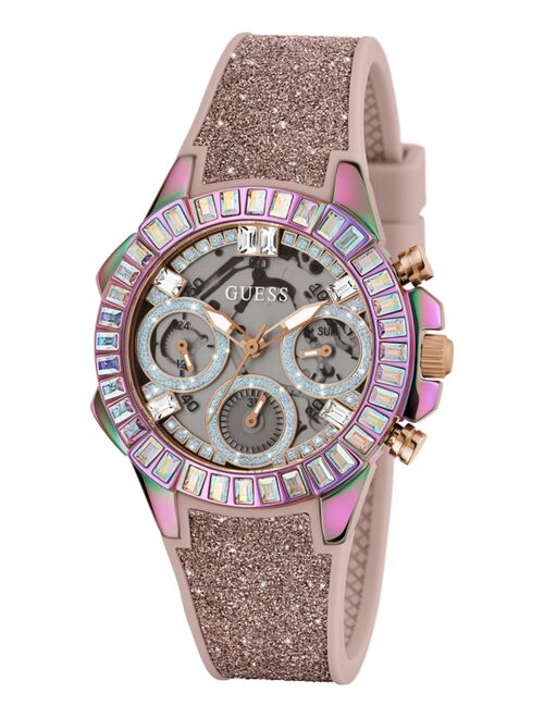 GUESS Women's Pink Glitz Silicone Strap Watch 36mm