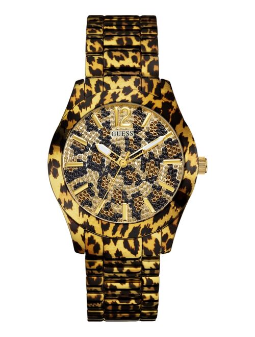 GUESS Women's Leopard Print Stainless Steel Bracelet Watch 40mm