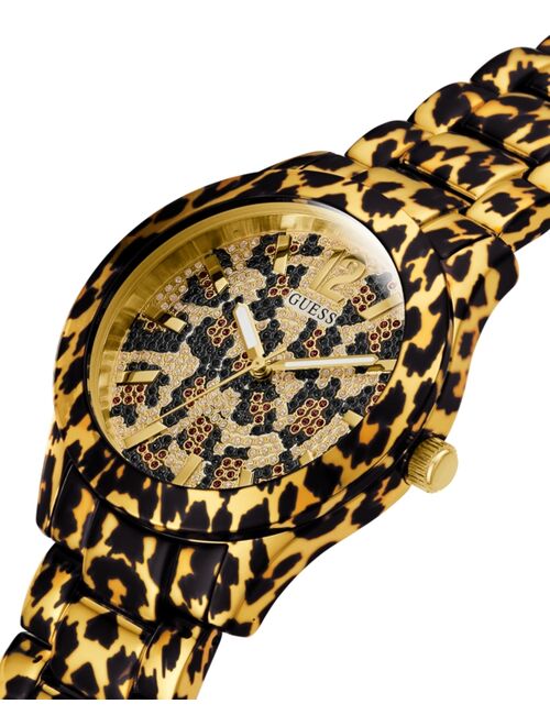 GUESS Women's Leopard Print Stainless Steel Bracelet Watch 40mm