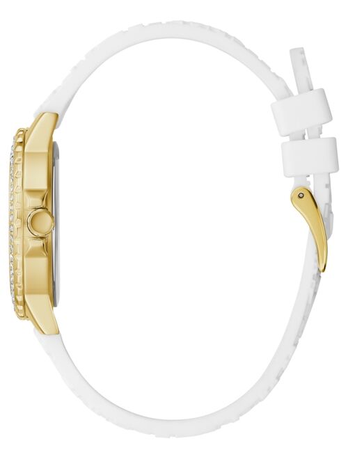 GUESS Women's White Embossed Silicone Strap Watch 36mm