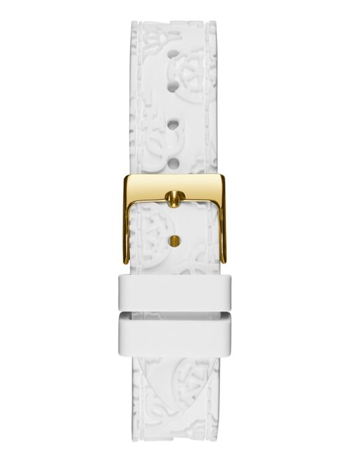 GUESS Women's White Embossed Silicone Strap Watch 36mm
