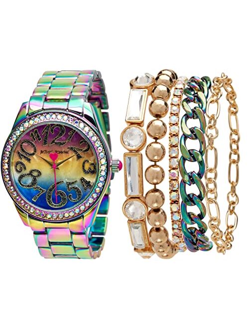 BETSEY JOHNSON Women's Watch Set - Link Band Wristwatch with Stacked Bracelets: BJWS001