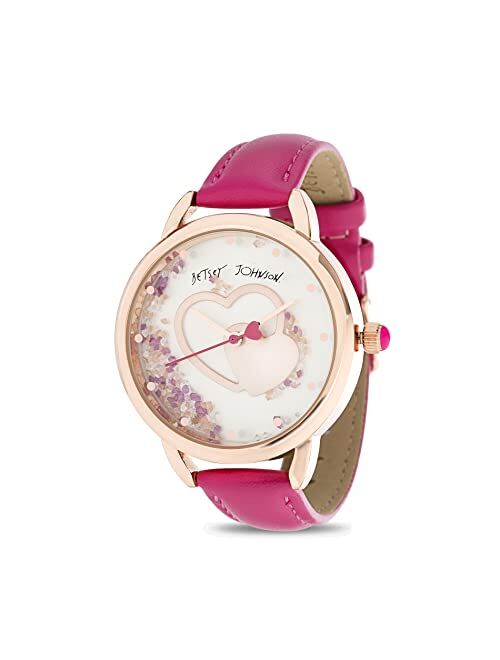 BETSEY JOHNSON Heart Floating Stones Rose Case Womens Watch Pink BJW006