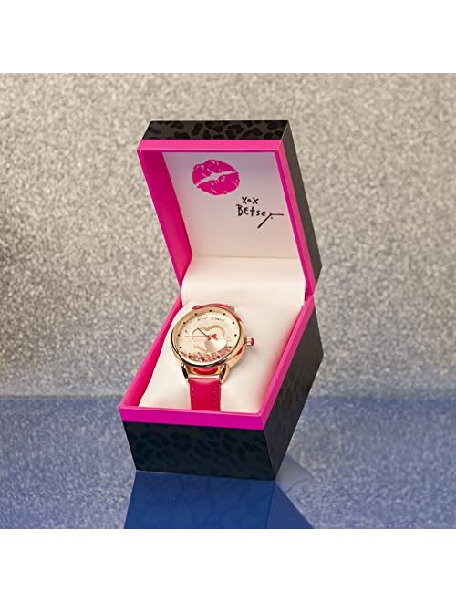 BETSEY JOHNSON Heart Floating Stones Rose Case Womens Watch Pink BJW006