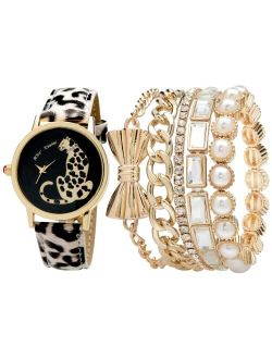 Women's Watch Set - Vegan Leather Strapped Wristwatch with Bracelets: BJWS002