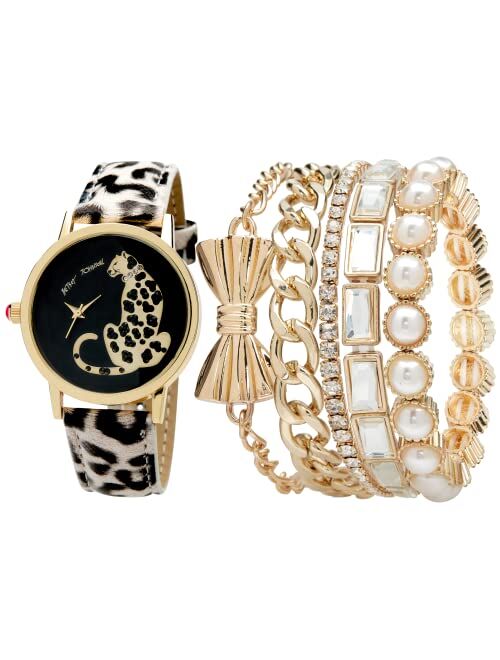 BETSEY JOHNSON Women's Watch Set - Vegan Leather Strapped Wristwatch with Bracelets: BJWS002