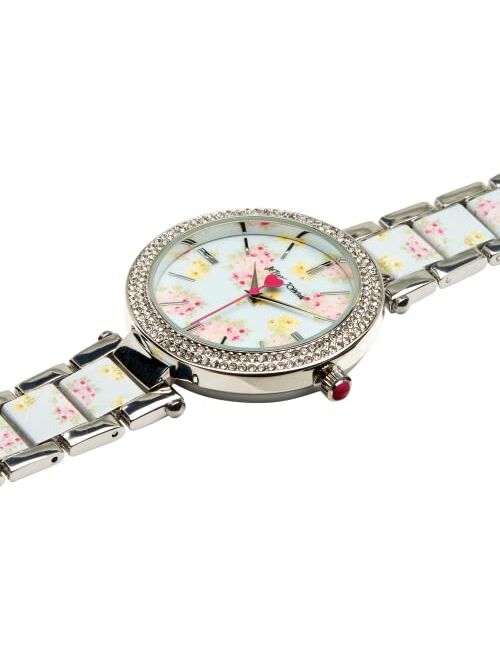 BETSEY JOHNSON Blue Pink Floral Rhinestone Womens Watch Round Dial BJW019M1