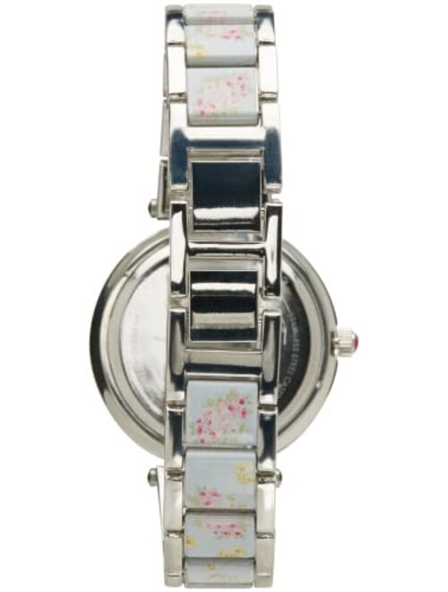 BETSEY JOHNSON Blue Pink Floral Rhinestone Womens Watch Round Dial BJW019M1
