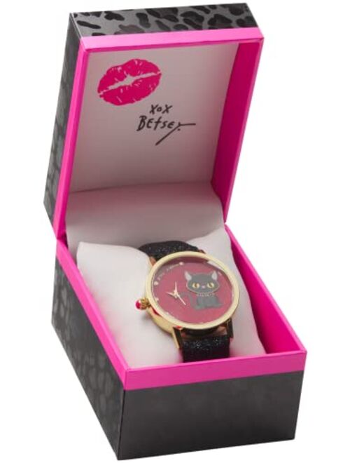 BETSEY JOHNSON Women's Watch - Vegan Leather Strap Glitter Wristwatch, Quartz Movement: BJW044