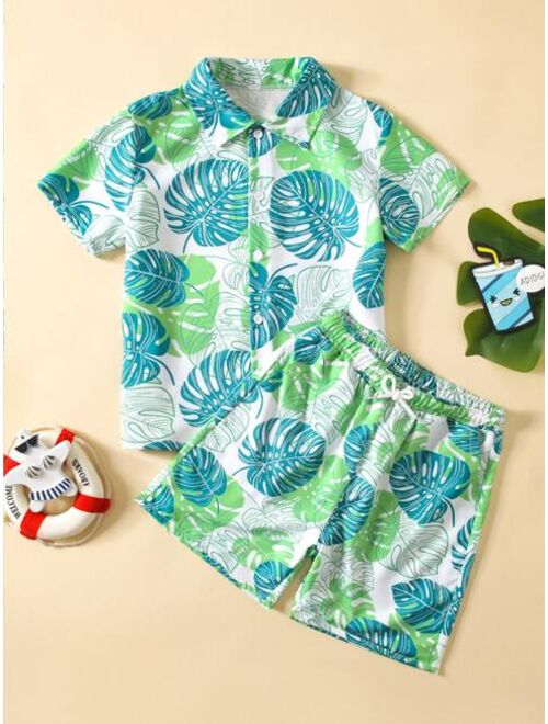 Shein Boys Tropical Print Button Front Beach Swimsuit