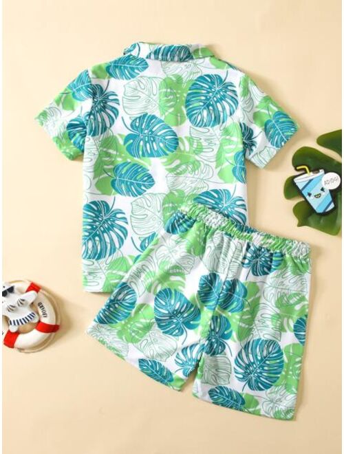 Shein Boys Tropical Print Button Front Beach Swimsuit