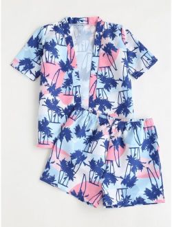 Boys Palm Tree Print Beach Swimsuit