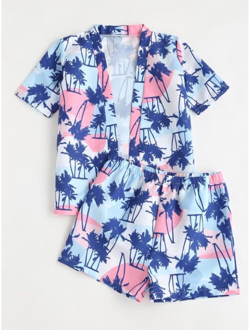 Shein Boys Palm Tree Print Beach Swimsuit