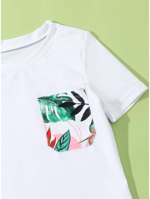 Shein Boys Random Tropical Print Pocket Patched Swimsuit