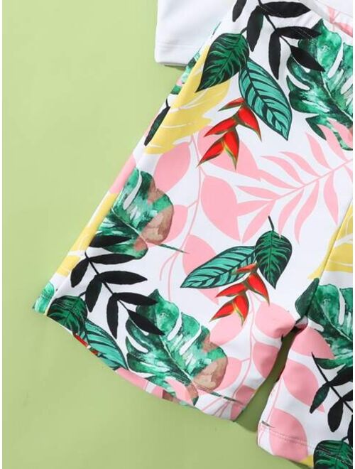 Shein Boys Random Tropical Print Pocket Patched Swimsuit