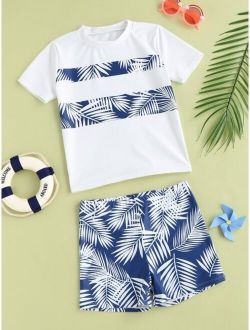 Boys Leaf Print Beach Swimsuit
