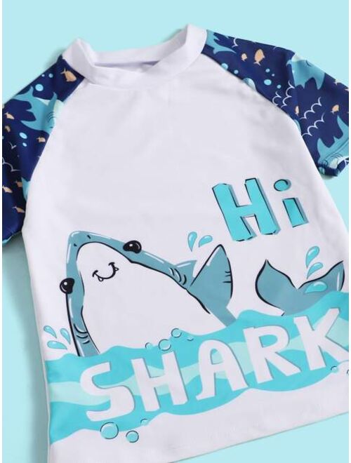 Shein Boys Cartoon Shark & Letter Graphic Swimsuit