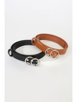 Twinning The Trend Black and Brown Double Buckle Belt Set