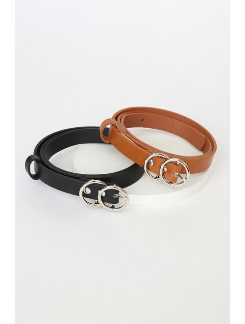 Lulus Twinning The Trend Black and Brown Double Buckle Belt Set