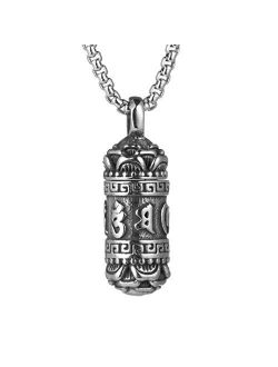Tibetan Buddhism Meditation Stainless Steel Pendant Commemorative Cremation Ashes Pill Cylinder Container Necklace 22 2 Inch Chain