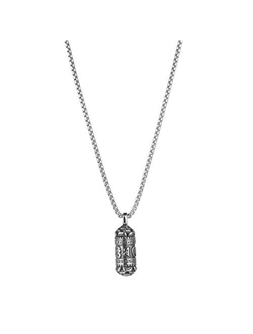 HZMAN Tibetan Buddhism Meditation Stainless Steel Pendant Commemorative Cremation Ashes Pill Cylinder Container Necklace 22+2 Inch Chain