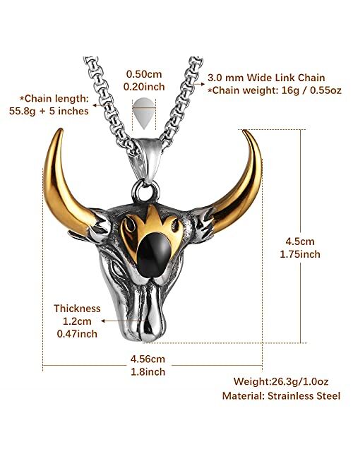 HZMAN Men's Stainless Steel Pendant Vintage Deer Head Reindeer Necklace 22+2 Iinch Chain（Silver）
