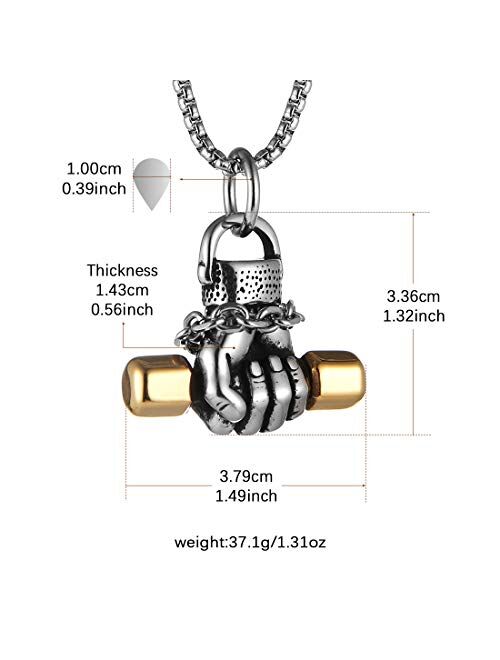 HZMAN Men Women Punk Weightlifting Fitness Dumbbell Pendant Stainless Steel Barbell Pendant Necklace 22 + 2 Inch Chain