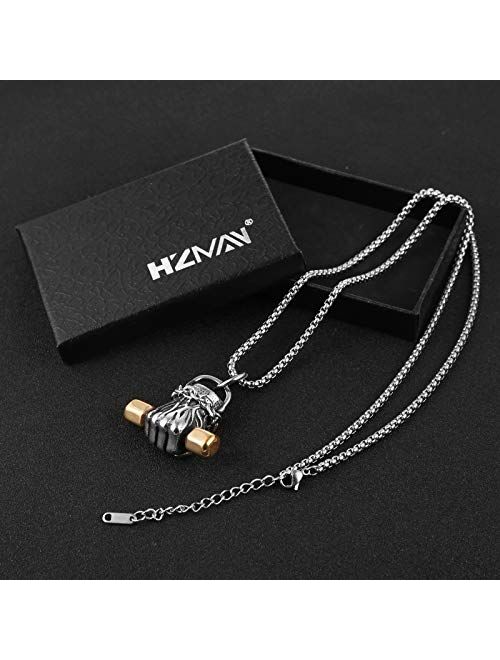 HZMAN Men Women Punk Weightlifting Fitness Dumbbell Pendant Stainless Steel Barbell Pendant Necklace 22 + 2 Inch Chain