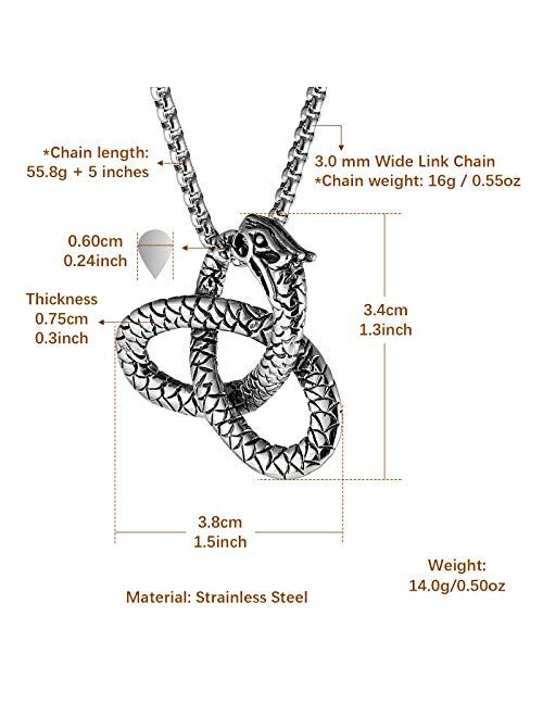 HZMAN Snake Pendant Irish Triquetra Celtic Trinity Knot Pendant Necklaces for Men