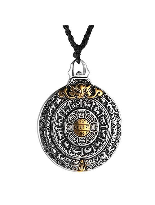 HZMAN Vintage Tibetan I Ching Spiritual Divination Om Stainless Steel Pendant Necklace Religion Jewelry