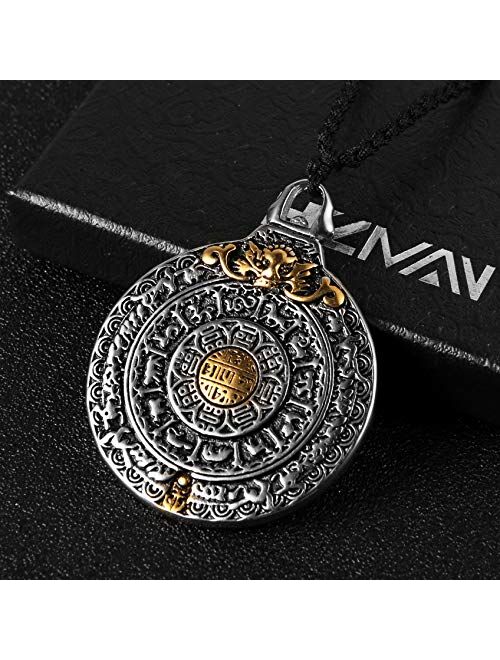 HZMAN Vintage Tibetan I Ching Spiritual Divination Om Stainless Steel Pendant Necklace Religion Jewelry